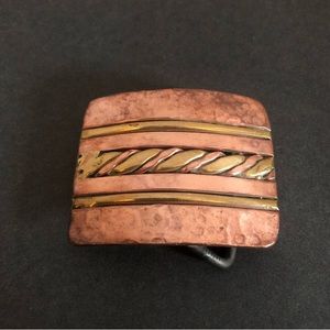 Vintage Brass Hammered Copper Rope Lines Belt Buckle